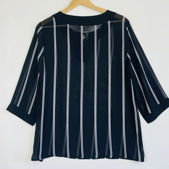 Chico's Black‎ White Stripe Sheer 3/4 Sleeve Blouse Shirt Top Womens 1 Medium 8 - Picture 5 of 14